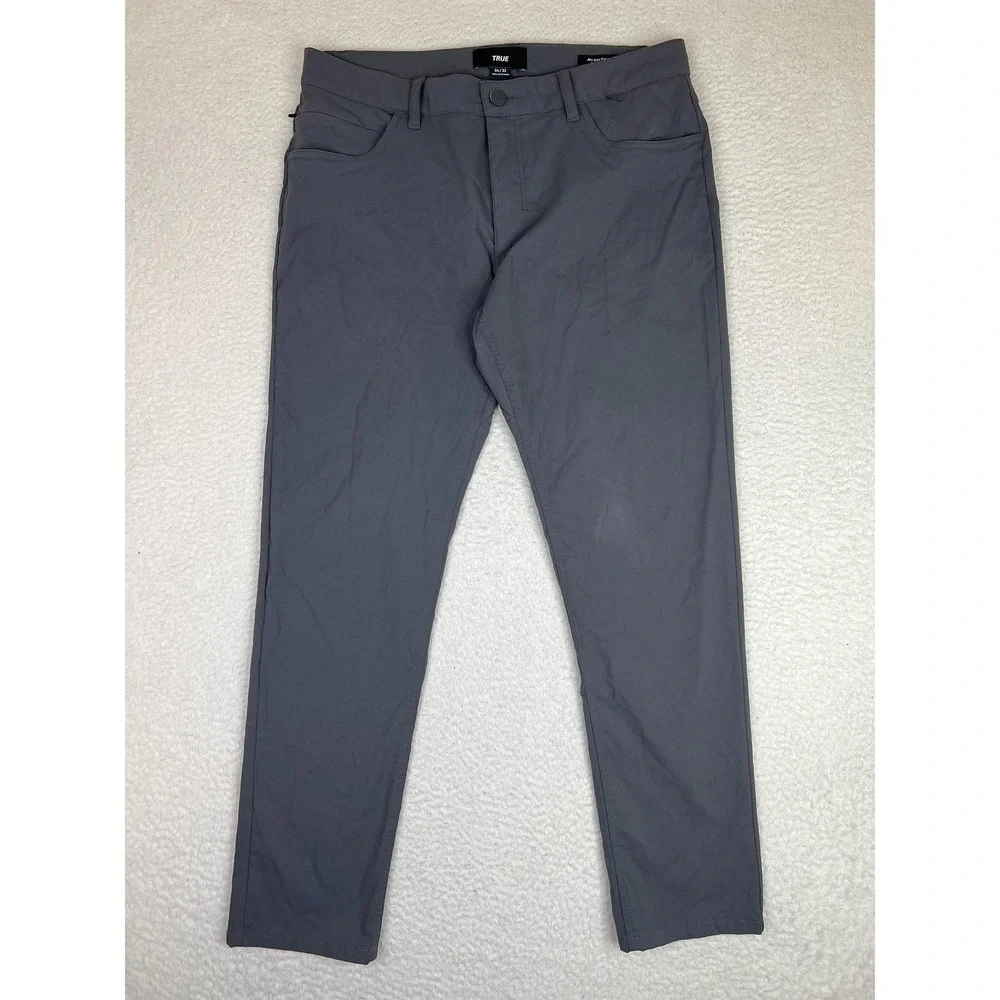 TRUE Linkswear Pants Mens 34x32 Gray All Day Slim Tapered Golf Casual Chino